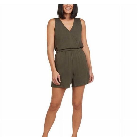 Max & Mia Pants - Max & Mia Women's On The Go Romper (Heather Olive, Medium)